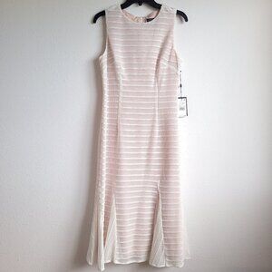 New Adrianna Papell Knit Stripe Trumpet Hem Midi Dress in ivory and petal color